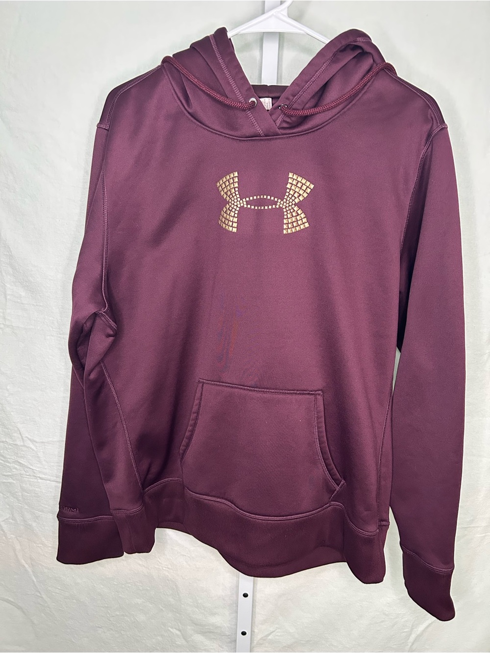 Under Armour Women's Burgundy Studded Metallic Gold Logo Fleece Hoodie